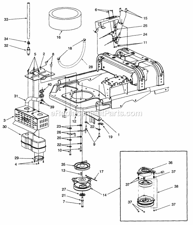 Engine Mounting, Muffler, Controls & Pto Clut 2 Diagram and Parts List for Z42 53AC305G100 Cub Cadet Lawn Mower